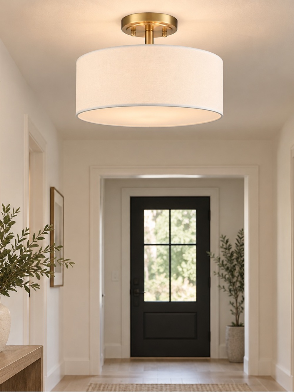 Modern 3-Light Gold Semi Flush Mount Drum Light Fixtures Ceiling 15-Inch